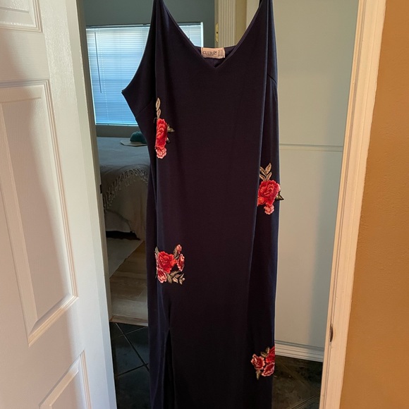 ASOS Curve Dresses & Skirts - Navy blue lines and embroidered slip dress